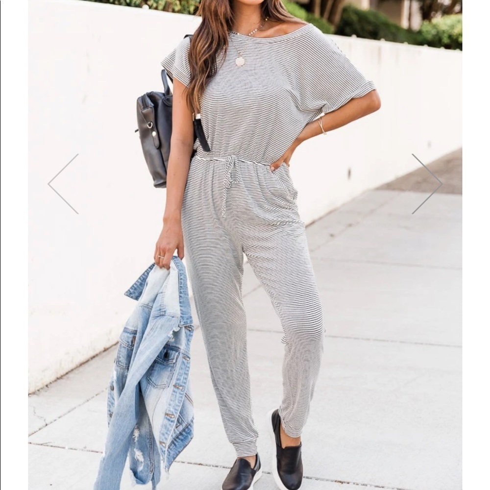 Black and white stripped jumpsuit